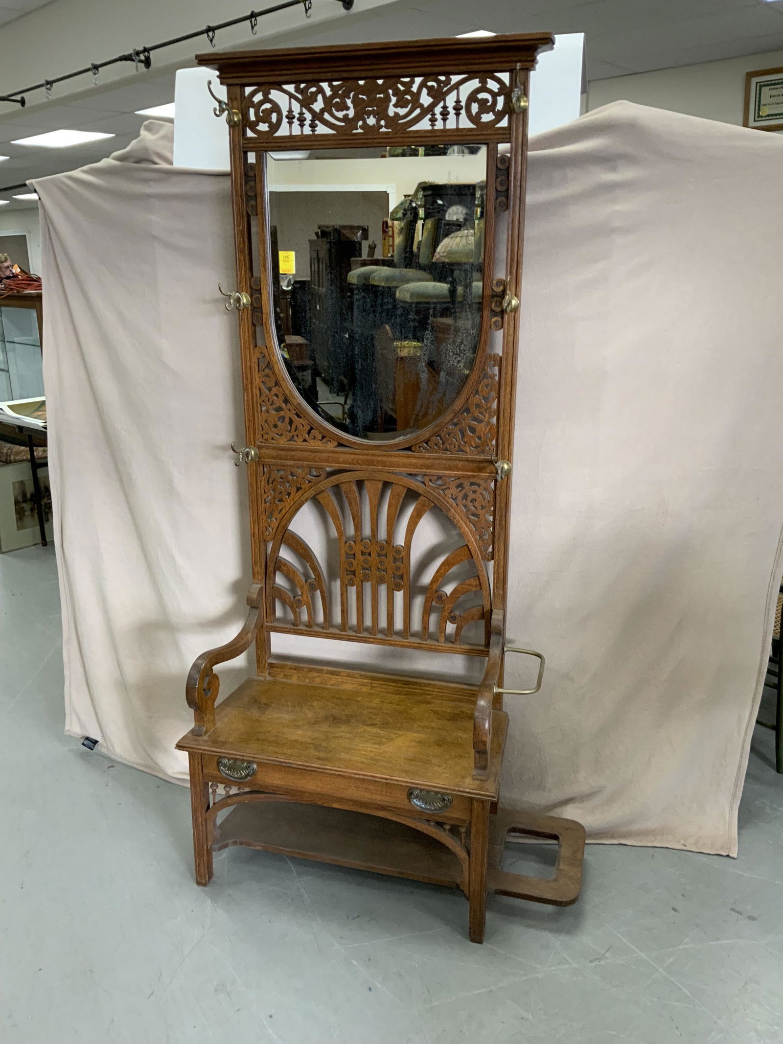 Antique Oak Victorian Hall Tree (0159) on Dec 30, 2021 Golden Gavel Auctions LLC in CT