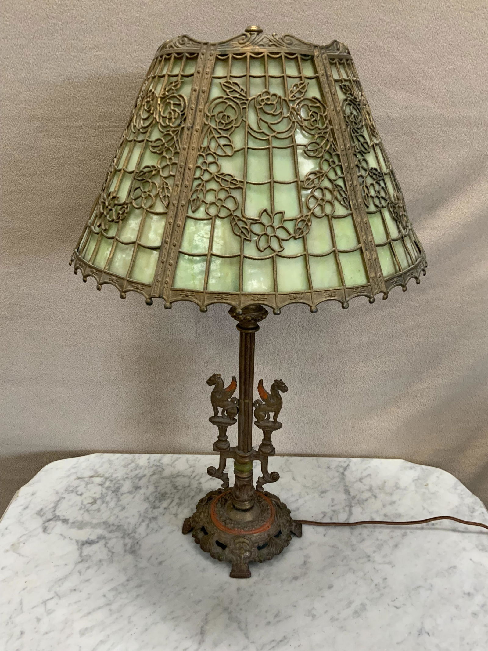 Brass Figural Green Panel Lamp (1 of 5)