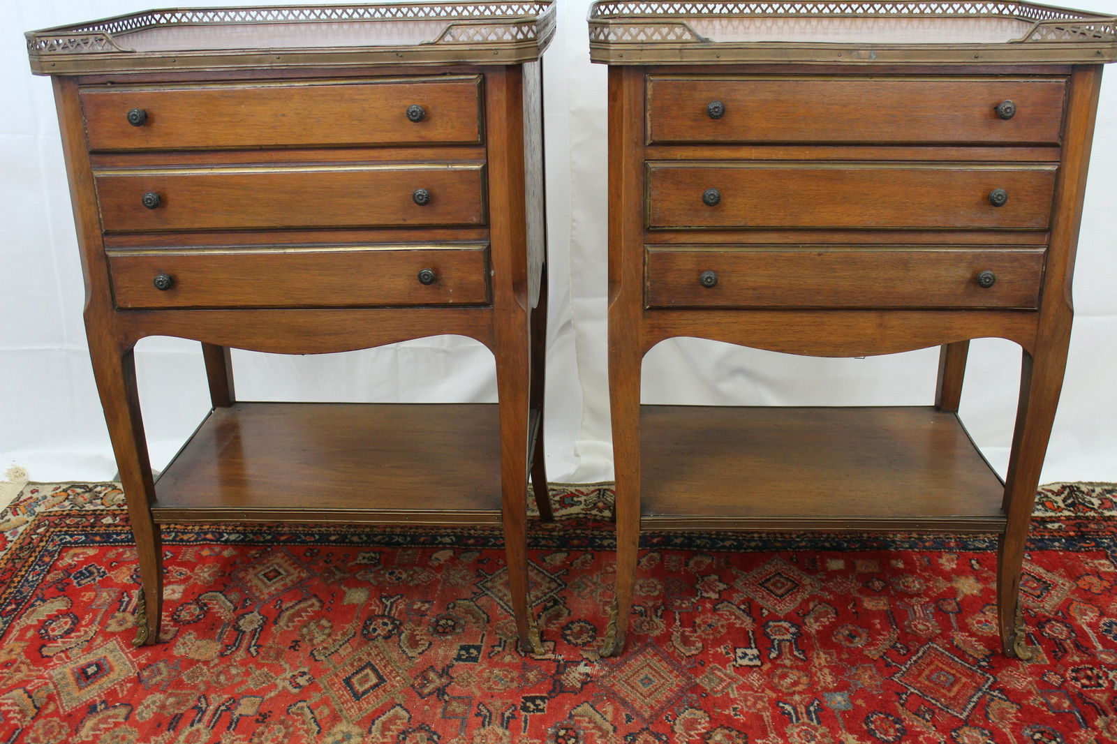 2 Louis XV Style Side Tables with Brass Gallery, 1 Has 3 Drawers and 1 has a cabinet Front (1 of 5)
