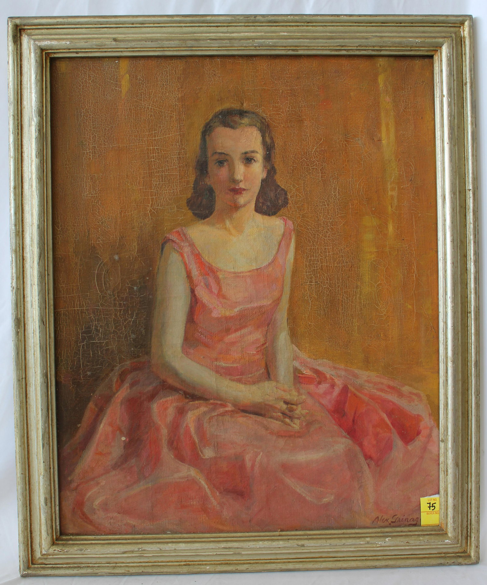 Alex Grinager Oil on Canvas Painting "Vir. Sixteen": Alex Grinager Oil on Canvas Painting "Vir. Sixteen" Pencil signed and title on reverse. Signed on the front also. Frame size 26.5 inches x 32 inches