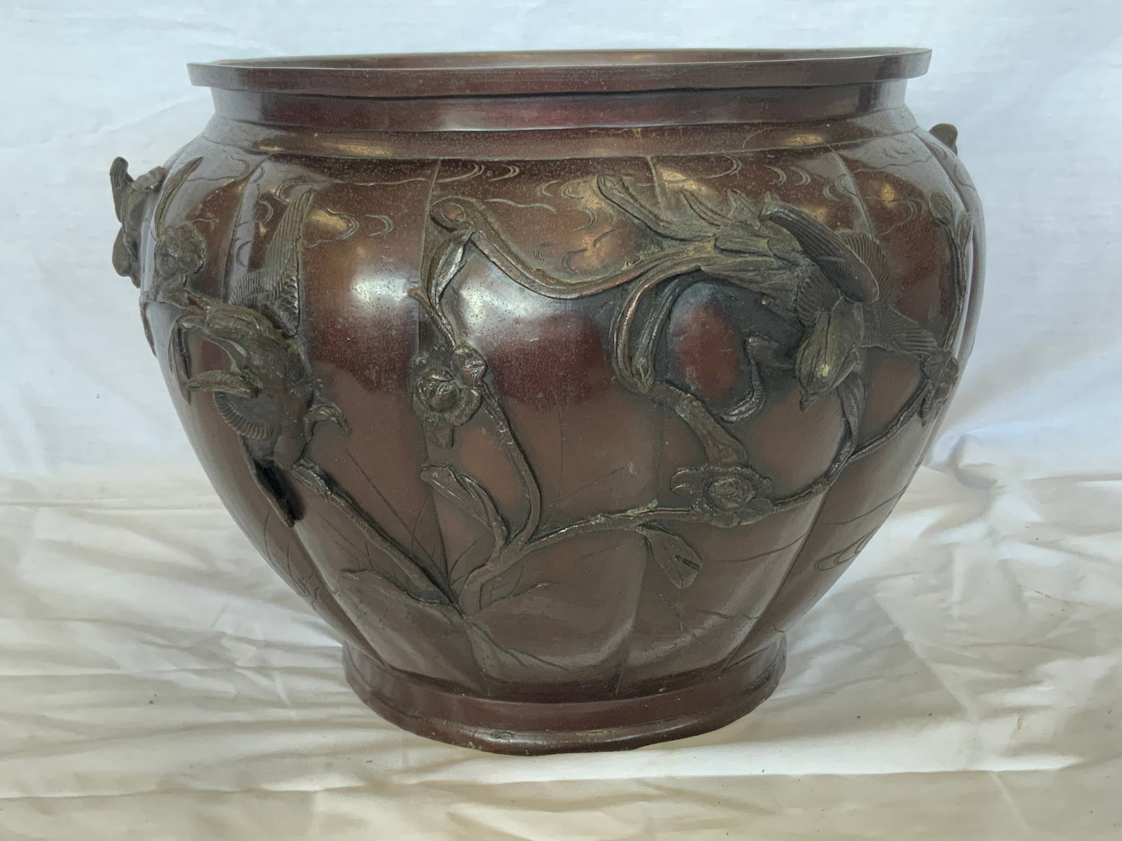Large Heavy 14" Antique Japanese Jardiniere Bronze Planter Meiji (1 of 11)