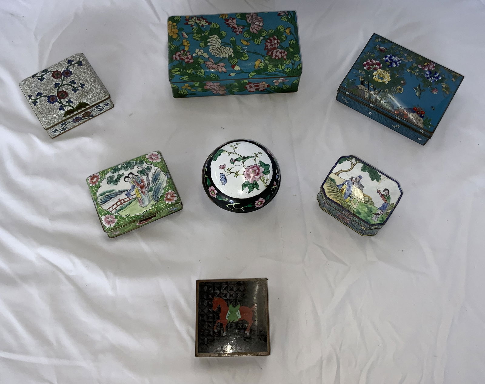 7 Piece Collection of Asian Cloisonne Jewelry/Trinket/Stamp Boxes (1 of 20)