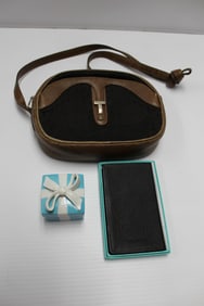 3 pc Tiffany & Co. Leather Handbag, Address Book, and Box