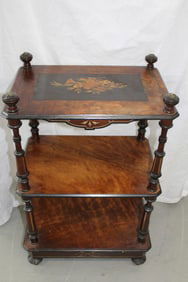 Victorian Walnut Inlaid Music Stand with three shelves