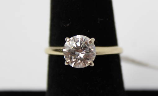 14kt 1.5ct Solitaire Diamond Ring: 14kt 1.5ct Solitaire Diamond Ring. Marked K&S 14kt 2.2 grams size 6 the diamond measures 7.3mm length x7.3mm width approx.. 4.5mm deep