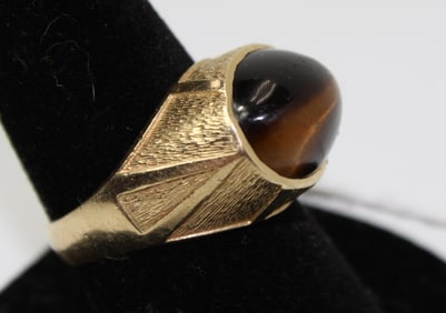 14kt Men's 6+ ct Tiger Eye Ring 9.8 Grams