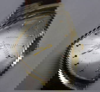14kt Gold Hamilton Ventura Men's Watch: 14kt Gold Hamilton Ventura Electric Men's Watch. This is a nice retro style watch. There is a full monogram on the back. Non working needs battery