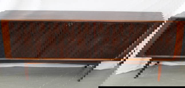 Bernhard Pedersen & Sons Rosewood Danish Credenza: Bernhard Pedersen & Sons Rosewood Danish Credenza. This server has great rosewood graining with tambour doors. This piece is in great condition. 83"long x 19.75" wide x 31.5" tall
