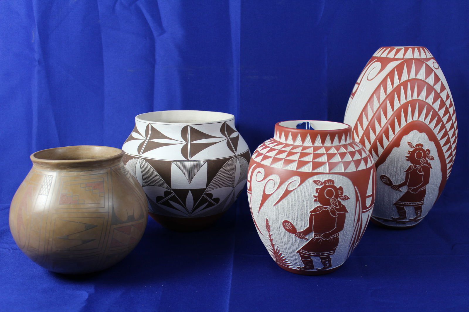 A Pair of Etched Laguna Pueblo Vases, A Laguna Polychrome Jar, & A Polychrome Geometric Jar (1 of 20)