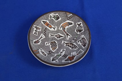 Small Native Acoma Pottery Plate Signed by Rebecca Lucario