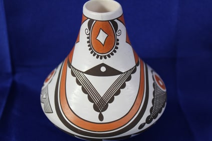 Small Handcrafted Native Acoma Polychrome Vase Signed Sharon & Bernard Lewis
