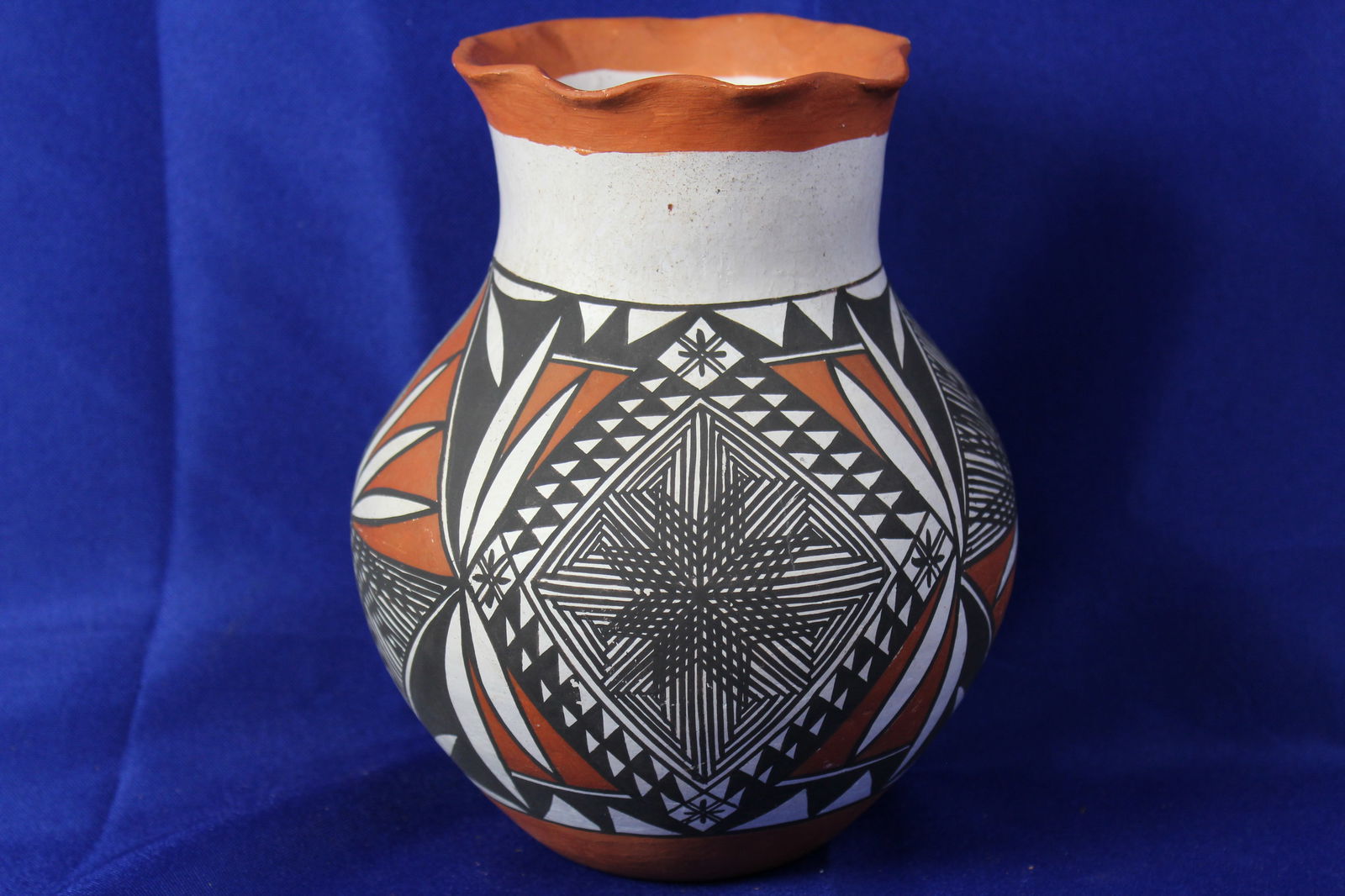 Handcrafted Native Acoma Geometric Patterned Polychrome Clay Vase Signed Connie Cerno & Peggy Garcia (1 of 6)
