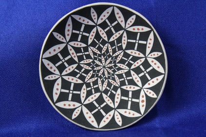 Handcrafted Native Acoma Small Polychrome Plate With Geometric Designs Signed Dorothy Torivio