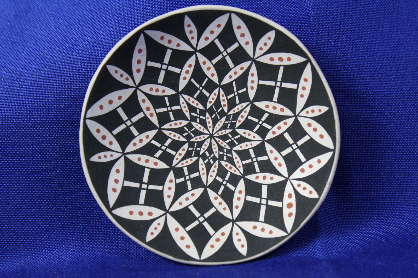 Handcrafted Native Acoma Small Polychrome Plate With Geometric Designs Signed Dorothy Torivio (1 of 2)