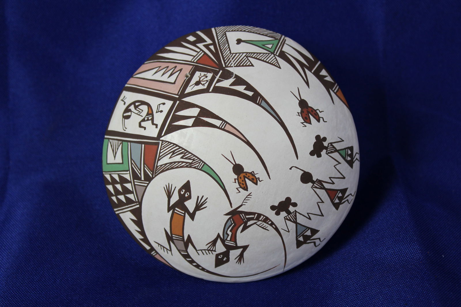 Handcrafted Native Acoma Small Polychrome Seed Pot With Animals & Charicatures Signed C. Concho (1 of 3)