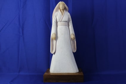 1988 Handcrafted Native Jemez Large Stone Statue of a Woman Signed C. Fragua