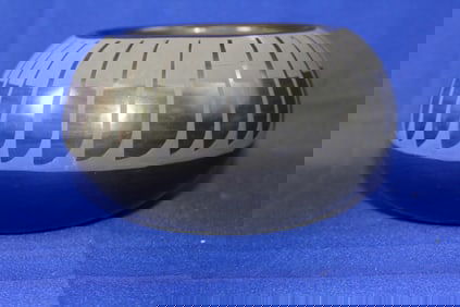 Handcrafted Native San Ildefenso Black Glossed Bowl With Silver Pattern Signed Mountain Flower Dulap