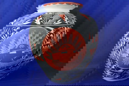 Handcrafted Acoma Pueblo Jar With Smoking Charicature Signed Lillie Concho + Corny Salvador