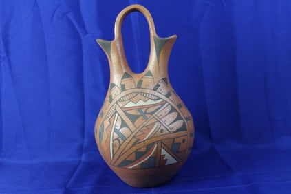 Handcrafted Jemez Pueblo Wedding Vase With Geometric Patterns Signed Chinana