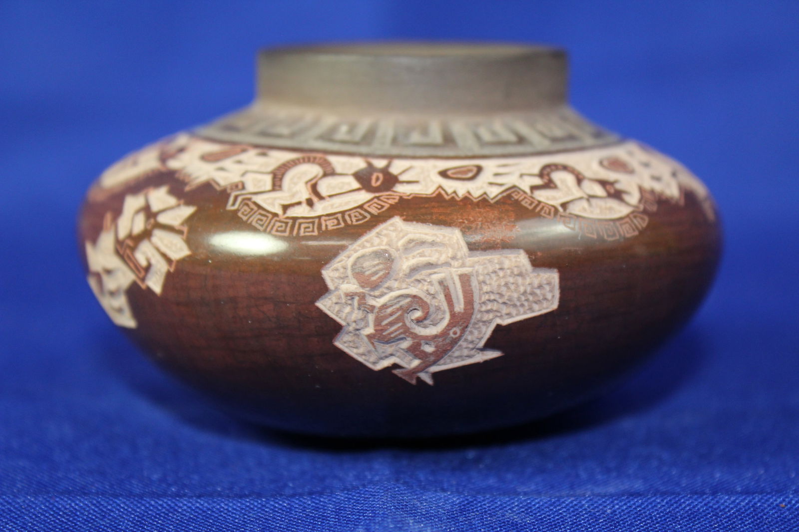 Handcrafted Santa Clara Pueblo Small Sgraffito Seed Pot With Charicatures Signed Forrest N Karen (1 of 6)