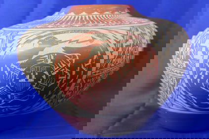 Handcrafted Jemez Pueblo Large Jar With Indigenous Sgraffito Designs and Patterns Signed Alvina Yepa