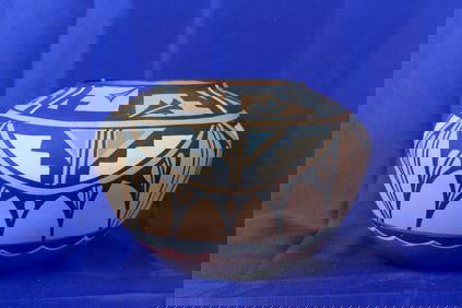 Handcrafted Santo Domingo Pueblo Polychrome Jar With Geometric Patterns Signed Tortalita