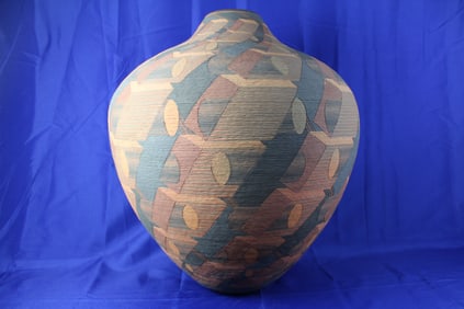 Large 1993 Handcrafted Navajo Ribbed Polychrome Jar Signed Richard Zane Smith *Revised Condition