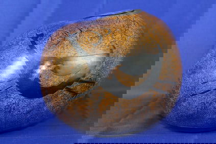 Hollowed Gourd Pot Featuring Carved & Painted Indigenous Charicature of Animal