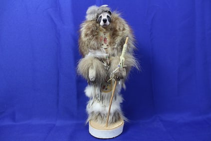 Handcrafted Racoon Shamen Totem Made With Real Fur & Pelt