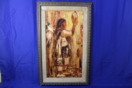 1971 Signed Poko Petek Santa Clara (Pueblo) Drummer Drawing
