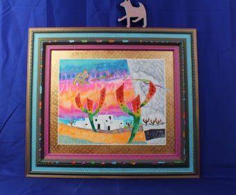 Signed Fran Larsen Water Color Landscape With Unique Frame