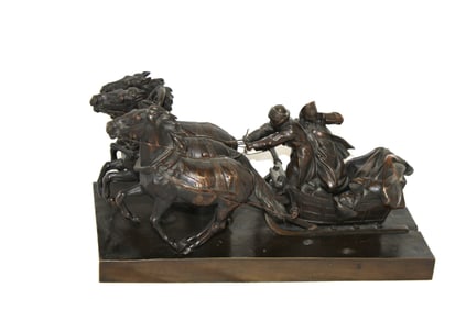 Albert Moritz Wolf (1854-1923) Bronze with Three Horses and a Sleigh