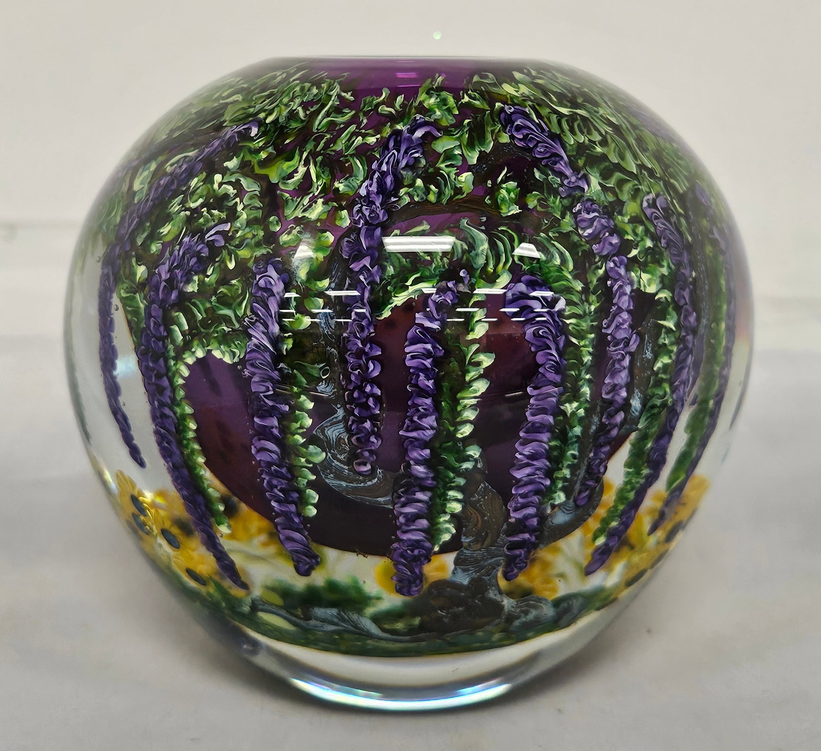 Chris Heilman Wisteria Vase: Signed: Heilman 1996 Wisteria Dimensions: 5"H x 5 1/2" Dia.