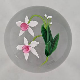 1996 Lampwork Orchid Flowers Paperweight Ken Rosenfeld Signed