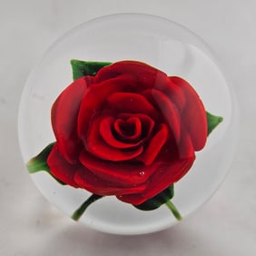 1996 Signed Ayotte Lampwork Paperweight with Rose M-44