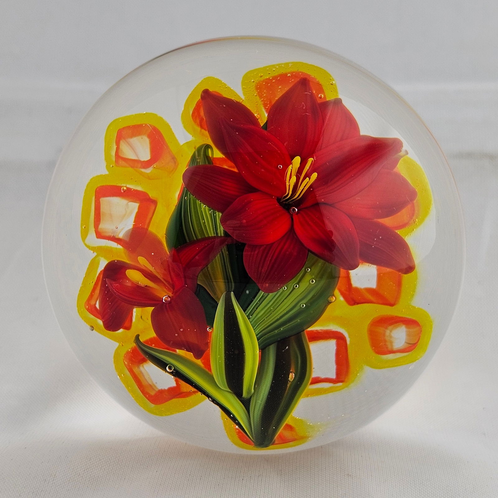 2008 Signed Ayotte Lampwork Paperweight with Amaryllis Flowers (1 of 9)