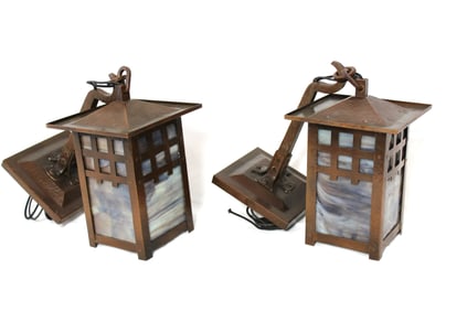 Pair of Aurora Studios Michael Adams Handcraft Mission Style Wall Fixtures