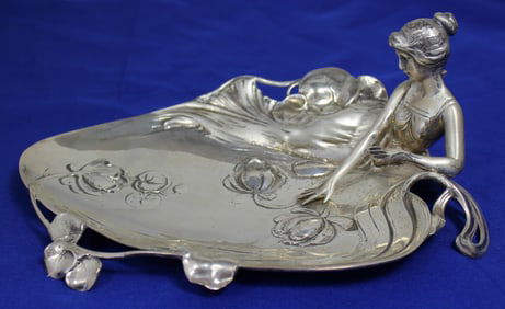 Art Nouveau Sterling Silver Figural Dish 31.8 Ozt