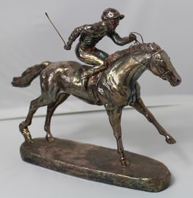Sterling Silver English Horse and Jockey Statue