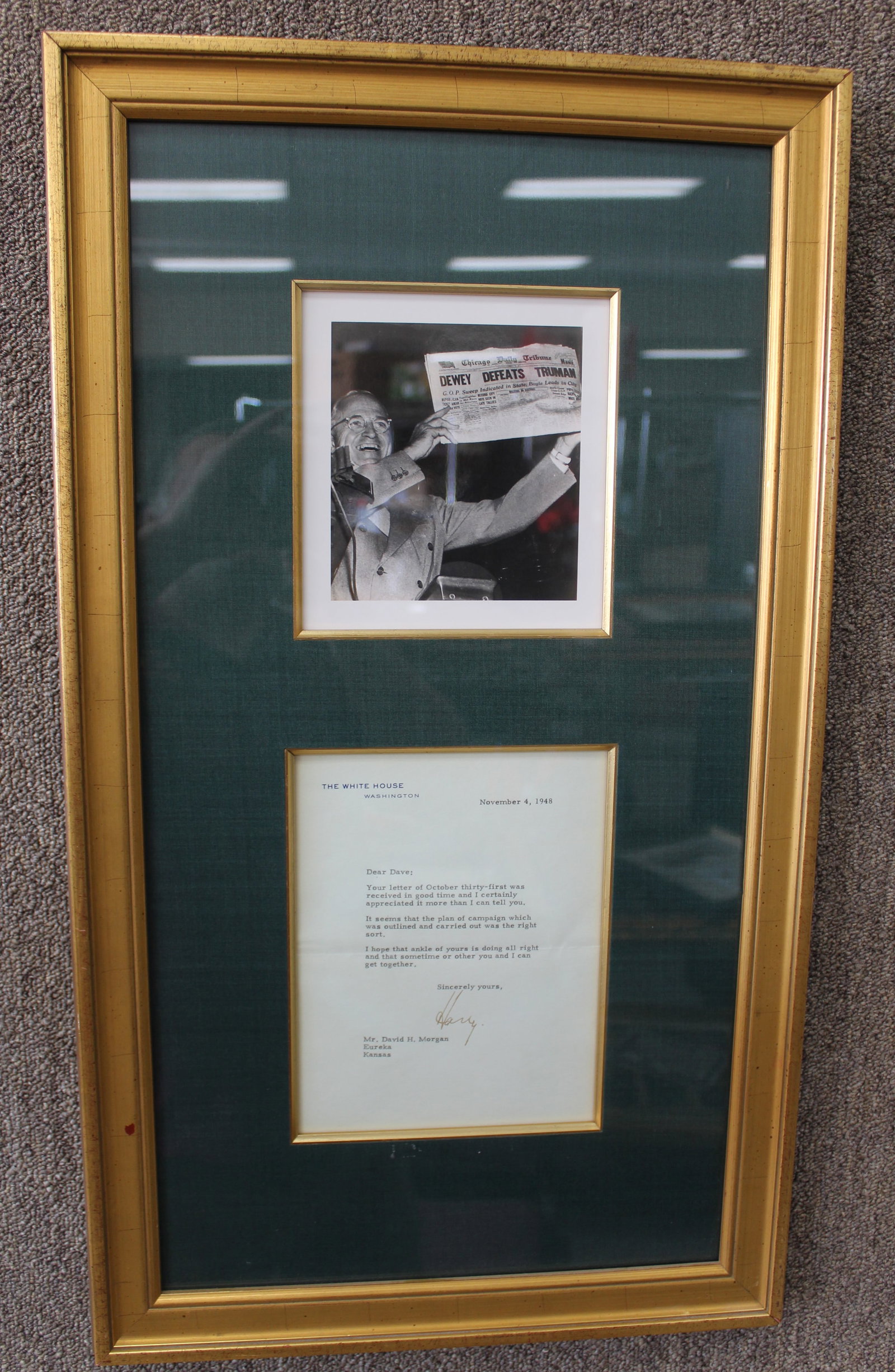 Harry S Truman 33rd President Signed Letter: Harry S Truman 33rd President signed letter. The letter was a response to Mr. David H Morgan for "The Plan of Campaign Which Was Outlined And Carried Out Was The Right Sort" dated Nov. 4 1948. Comes w