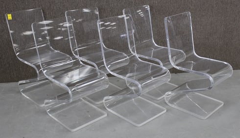 Set of 6 Modernist Heavy Lucite Z Chairs