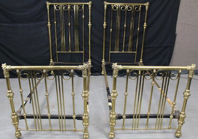 Pair of High Quality Ornate Brass Twin Beds