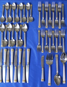 Ralph Lauren 44 Piece Stainless Steel Golden Wainwright Flatware Set