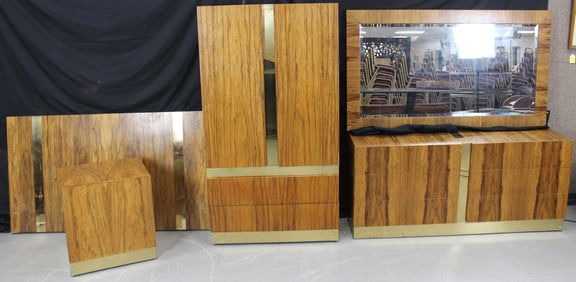 Thayer Coggin for Milo Baughman MCM Rosewood & Brass Bedroom Set