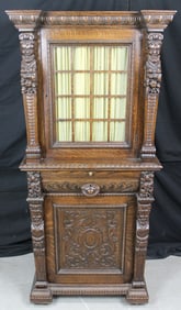 Antique Carved Cabinet with Hidden Compartments and Safe