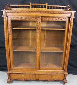 Antique Oak Sliding Door Bookcase