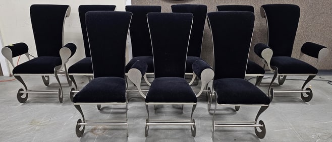 9 Brushed Metal Black Upholstered Chairs