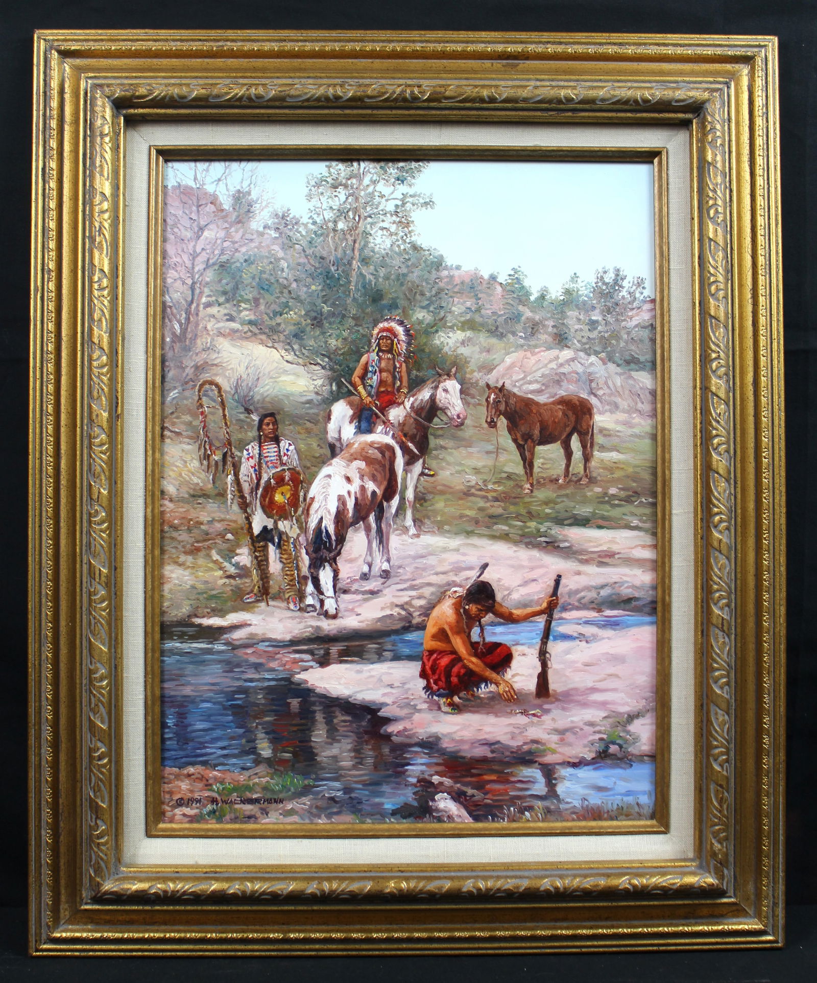 Hubert Wackermann (B. 1945) "Blackfeet Tracker" Oil Painting (1 of 7)