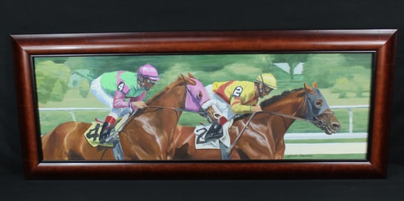 Linda Tenukas Horse Race Oil Painting
