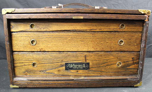 C.E. Jennings Co. Model 73 3 Drawer Machinist Tool Chest: C.E. Jennings Co. 3 Drawer Machinist Tool Chest. Restored Chestnut tool chest from 1913-1923 with "garage door" style drop down cover with keys and functioning lock on the bottom of the cover. The